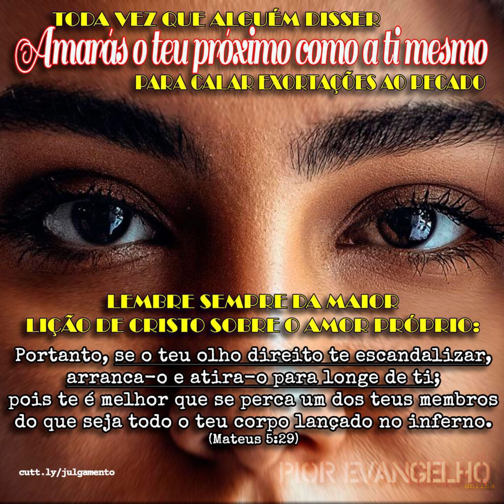 Primer plano de ojos humanos con texto superpuesto que cita Mateo 5:29 sobre sacar el ojo derecho que causa ofensa.