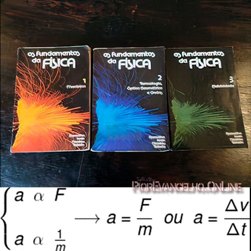 Libros titulados “Los Fundamentos de la Física”, utilizados en los exámenes de ingreso militar, y la ecuación de la segunda ley de Newton, relacionada con el análisis del fenómeno extraterrestre descrito.