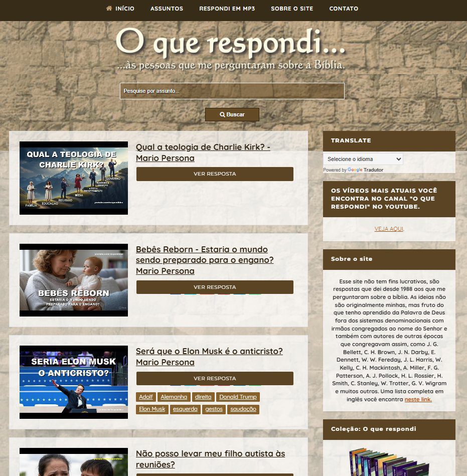 Link: screenshot of the homepage of the website "O Que Respondei""