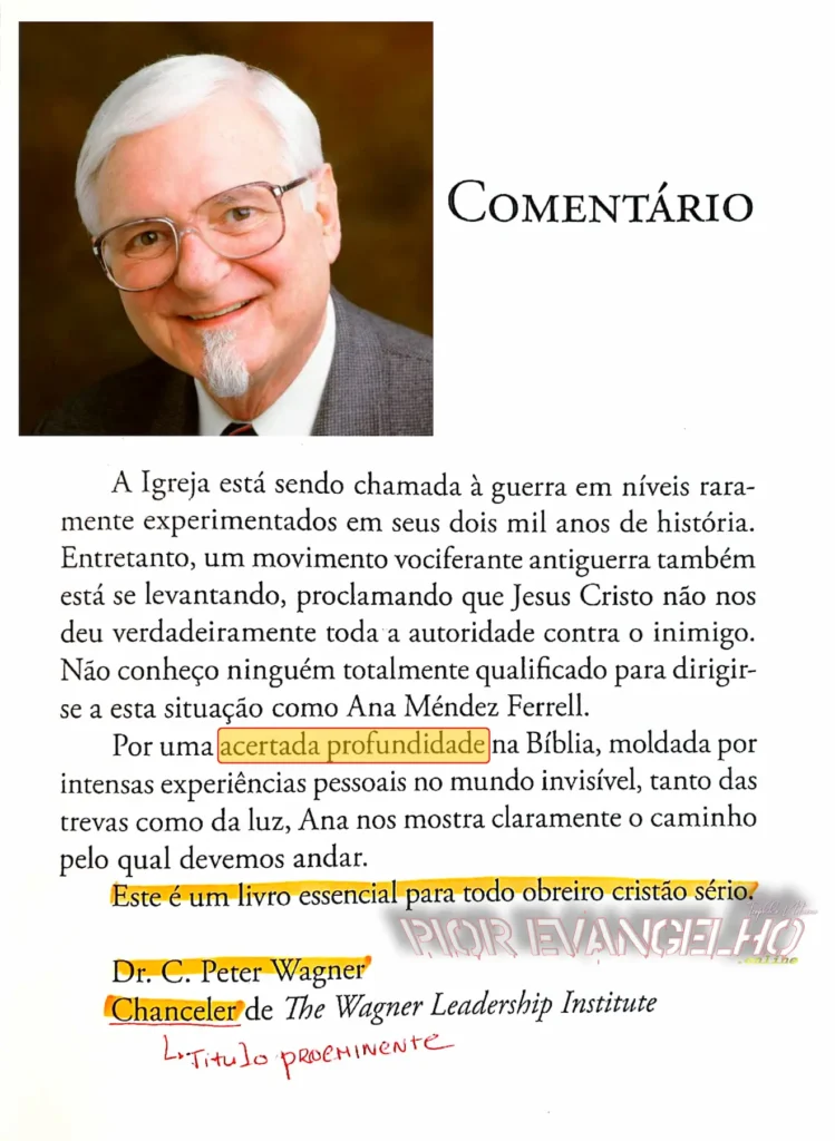 Comentário do Dr. C. Peter Wagner afirmando que o livro Guerra de Alto Nível é essencial para obreiros sérios.