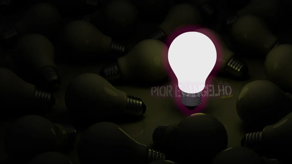 A brightly lit lamp surrounded by several unlit lamps in the darkness, symbolizing biblical sanctification and the Christian as the light of the world.