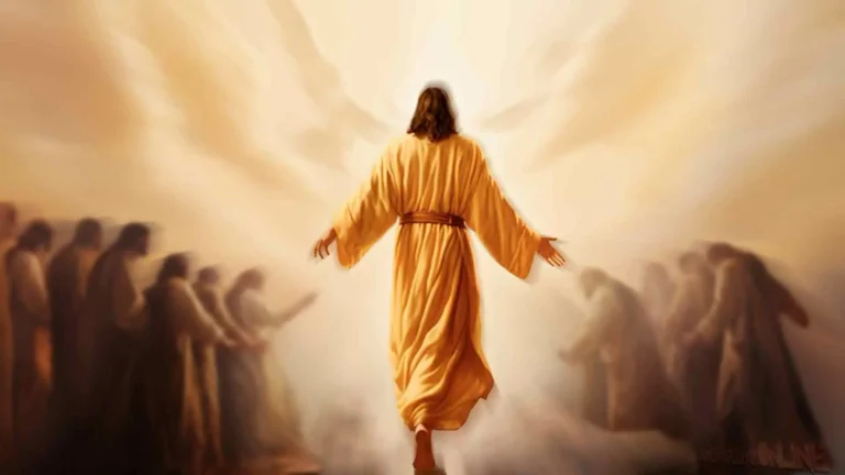 Jesus Christ approaching a group of people.