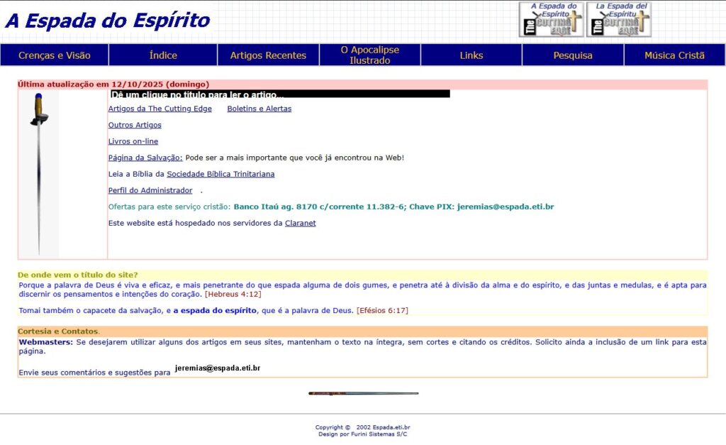 Link: screenshot of the homepage of the website "The Sword of the Spirit""