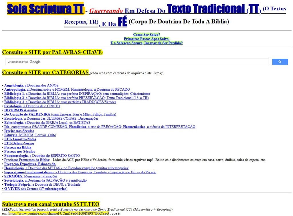 Link: screenshot of Sola Scriptura homepage